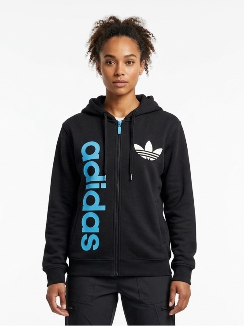 Adidas Originals Split Logo Zip Hoodie -  Black BlueTag Men's S (Fits Women's M)